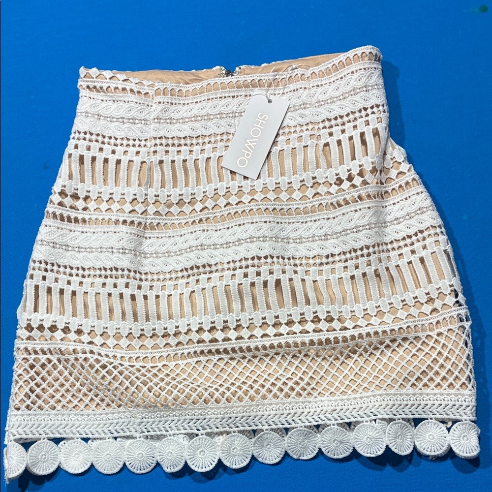 Showpo. Cream and White Crochet Mini Skirt- NWT